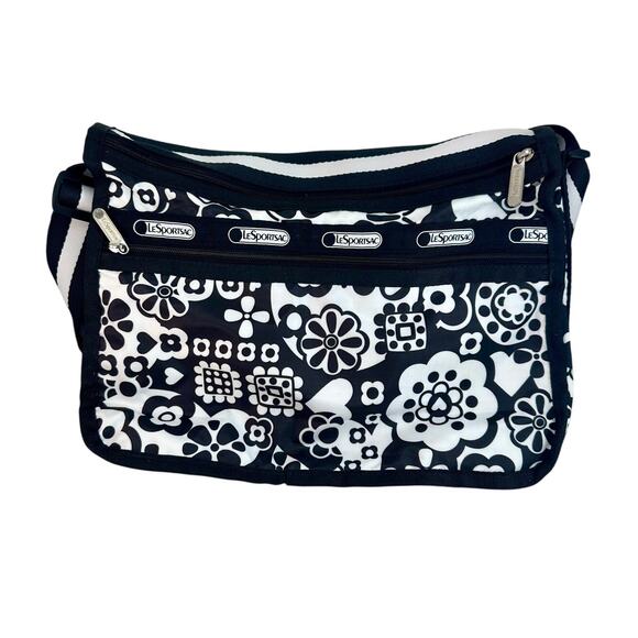 LeSportsac Black White Crossbody satchel Preowned - Picture 3 of 6